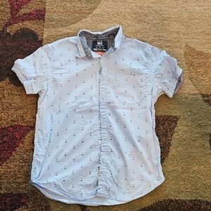 MBX, Light Blue Men's Button Up Short Sleeved Shirt, small